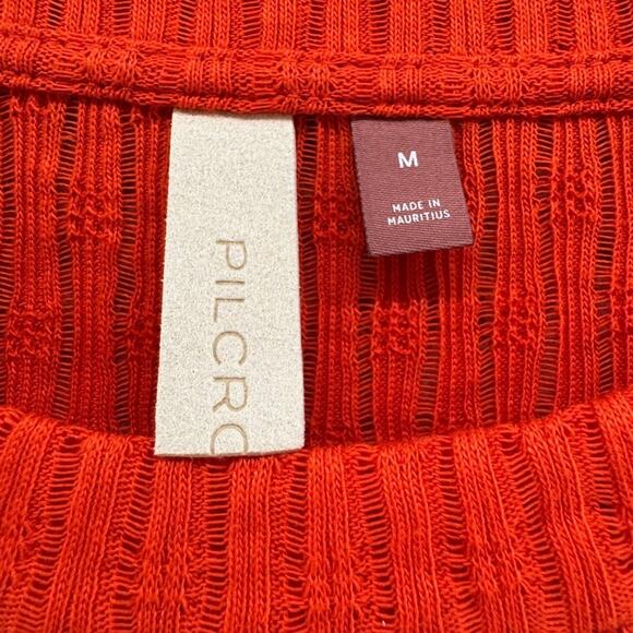 Pilcro Anthropologie Top Womens M Orange Rib Knit Stretch Crew Neck Long Sleeve - Picture 2 of 10